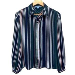 Cece By Cynthia Steffe Pavillion Stripe Button Front Blouse Top